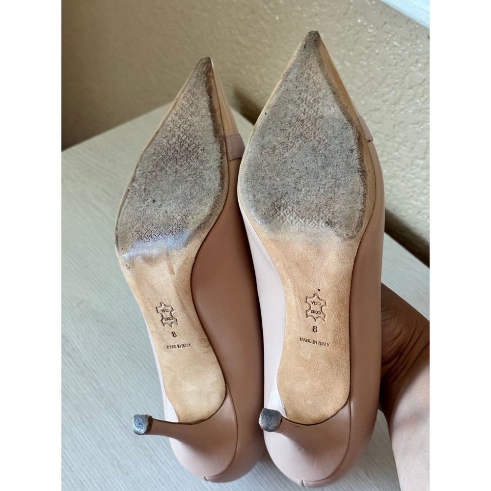 Tory Burch Chelsea Cap-Toe Pumps Blush Pink Leather Gold Logo Heels 8 - Picture 11 of 11